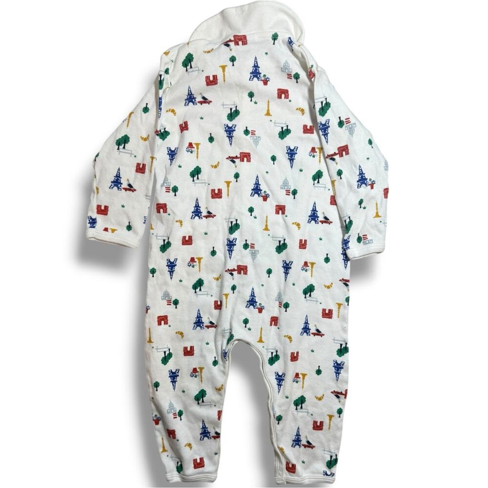 Le Petit Bateau White Multi Baby Front Snap Parisian Print Footie 18 month - Picture 2 of 5